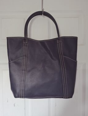 Estee Lauder Navy Blue Faux Leather Tote Bag